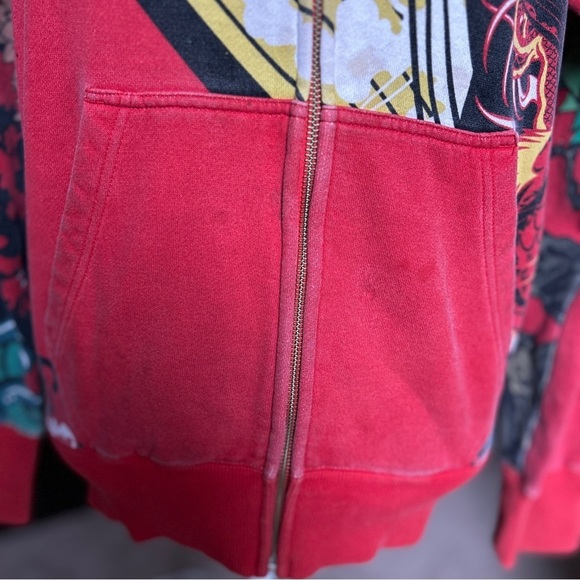 Fox Vintage Y2K Racing Dragon Print Ed Hardy Style Blossom Red Hoodie Size Small - Picture 7 of 11